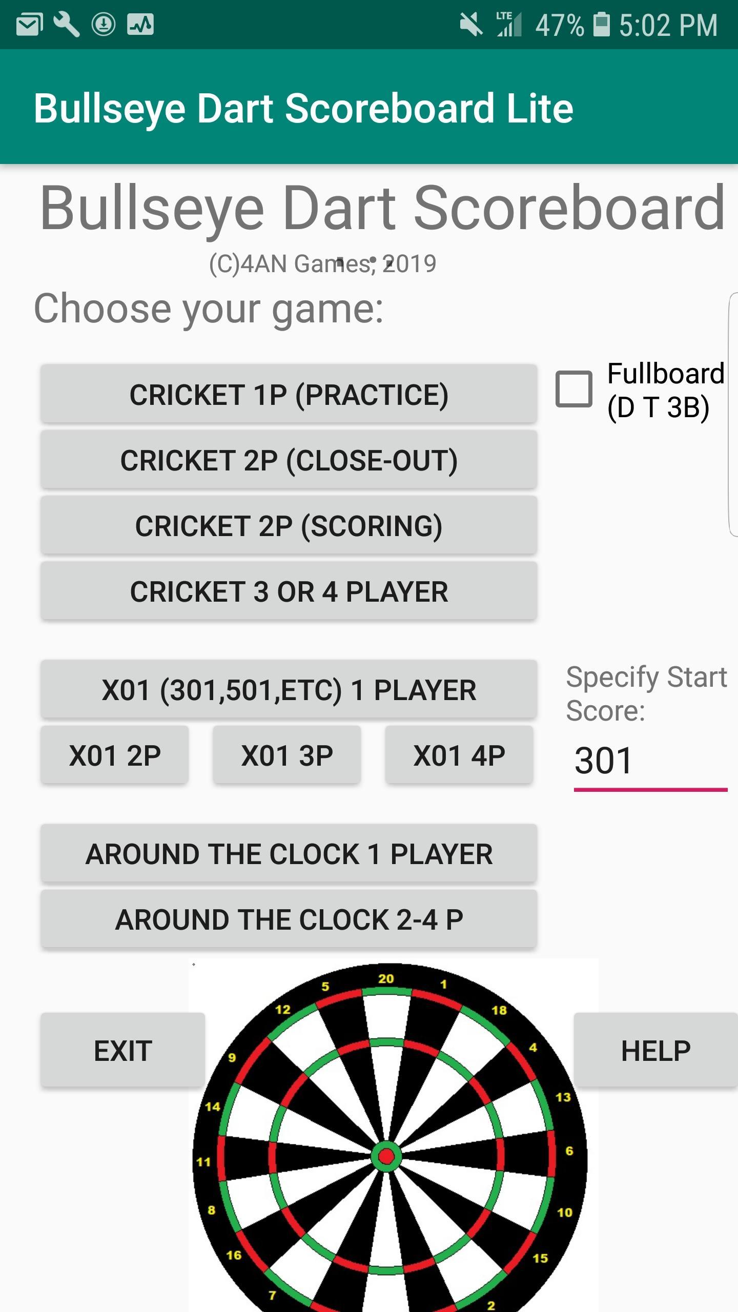 Bullseye Dart Scoreboard Lite 2.0 Screenshot 1