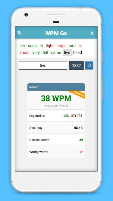 WPM Go Fast Typing Test: Increase Typing Skills 1.1.1 Screenshot 2