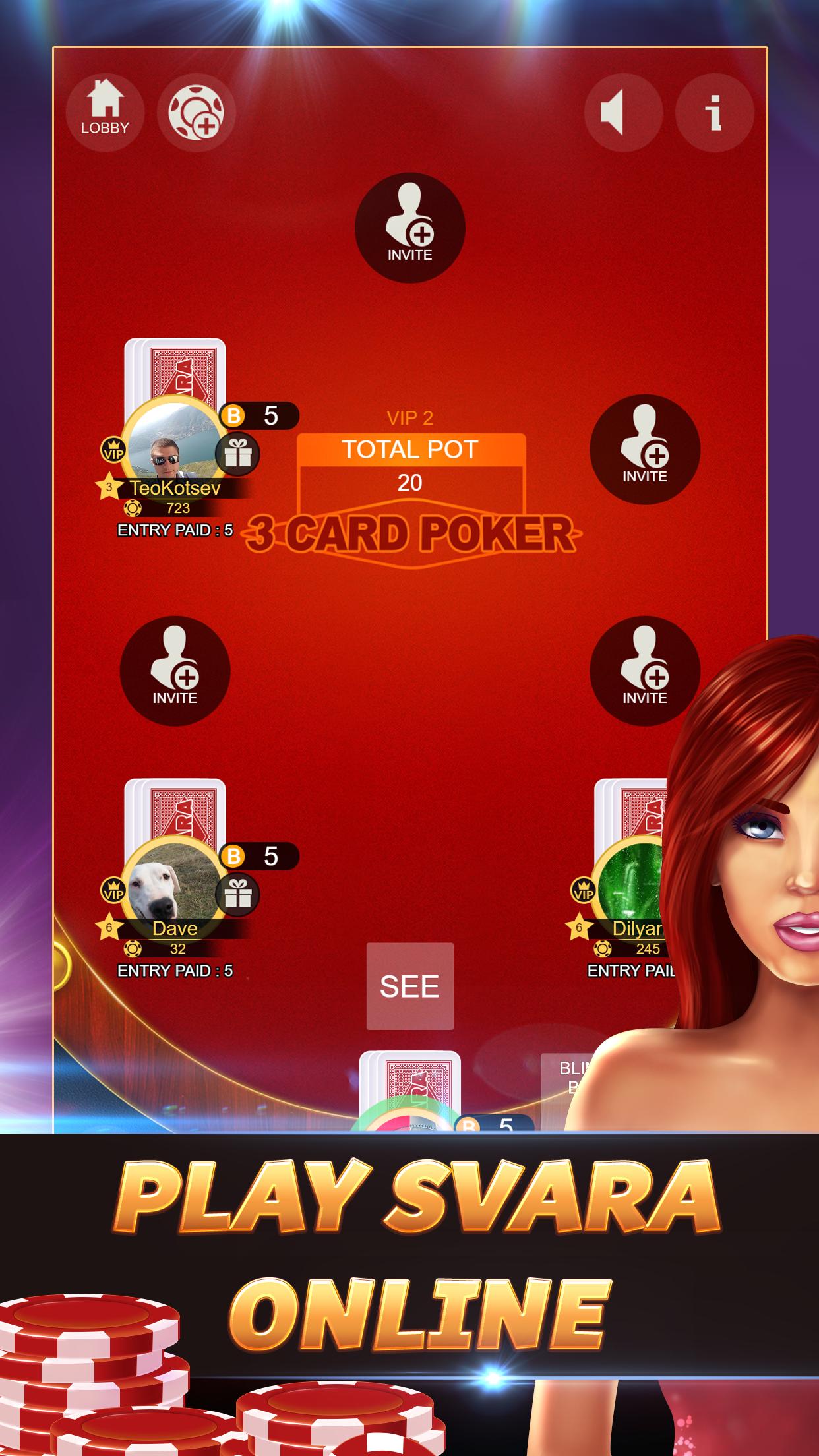 Svara 3 Card Poker Online Card Game 1.0.11 Screenshot 1