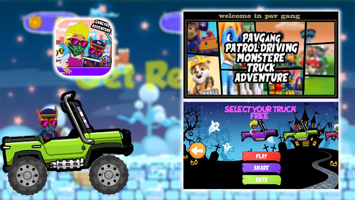 Paw Gang Monster truck Patrol Race Ryder 1.0 Screenshot 2