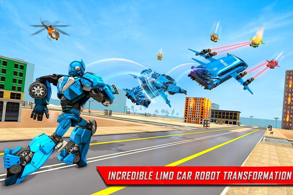 Flying Limo Robot Car Transform: Police Robot Game 1.0.8 Screenshot 3