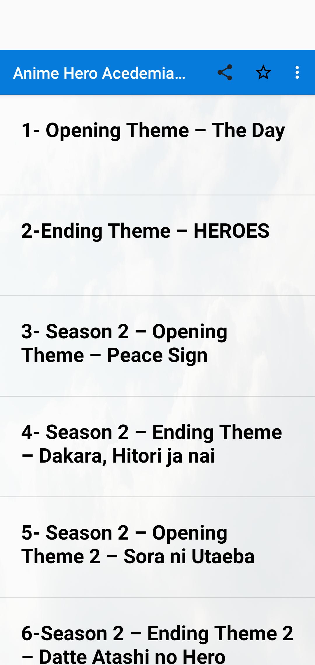 Anime Hero  Academia Songs Openig: (Offline) 1.0 Screenshot 1