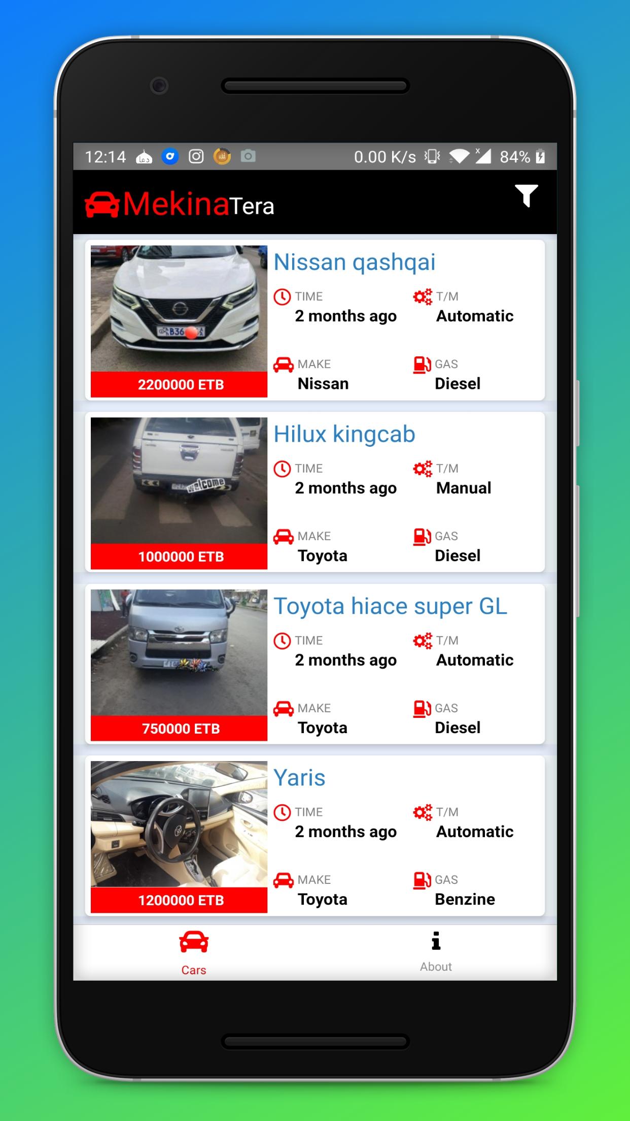 MekinaTera Buy/Sell Cars in Ethiopia(መኪና ተራ) 2.0 Screenshot 1