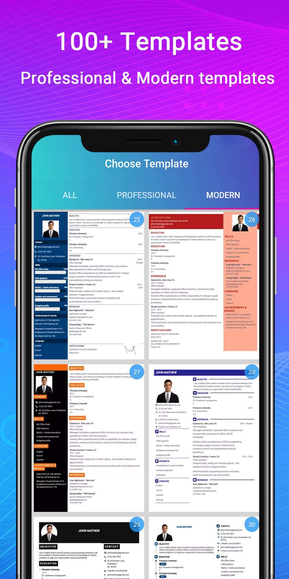 Resume Builder App Free CV maker CV templates 2020 2.11 Screenshot 1