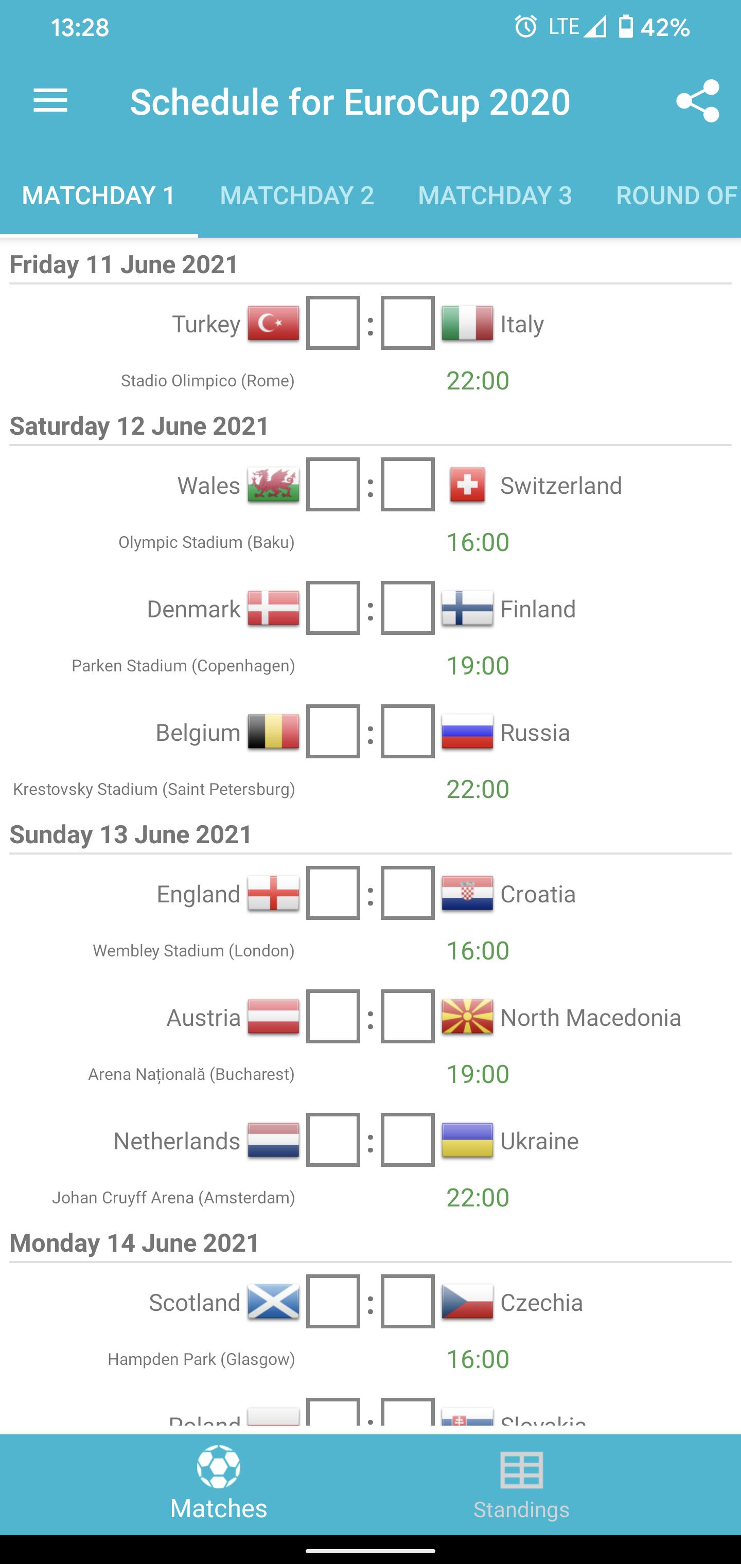 Schedule for EuroCup 2020 (2021) 1.1.7 Screenshot 1