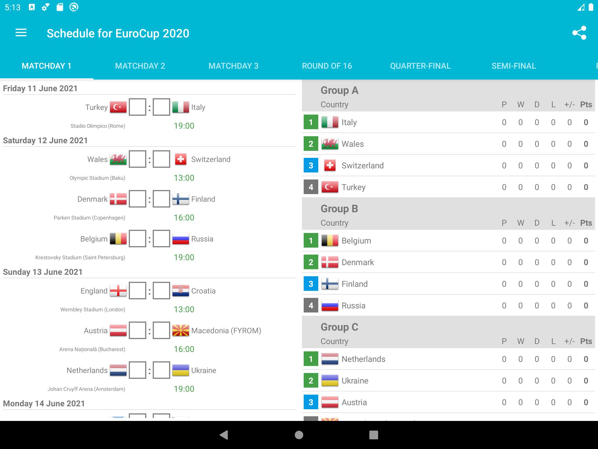 Schedule for EuroCup 2020 (2021) 1.1.7 Screenshot 6