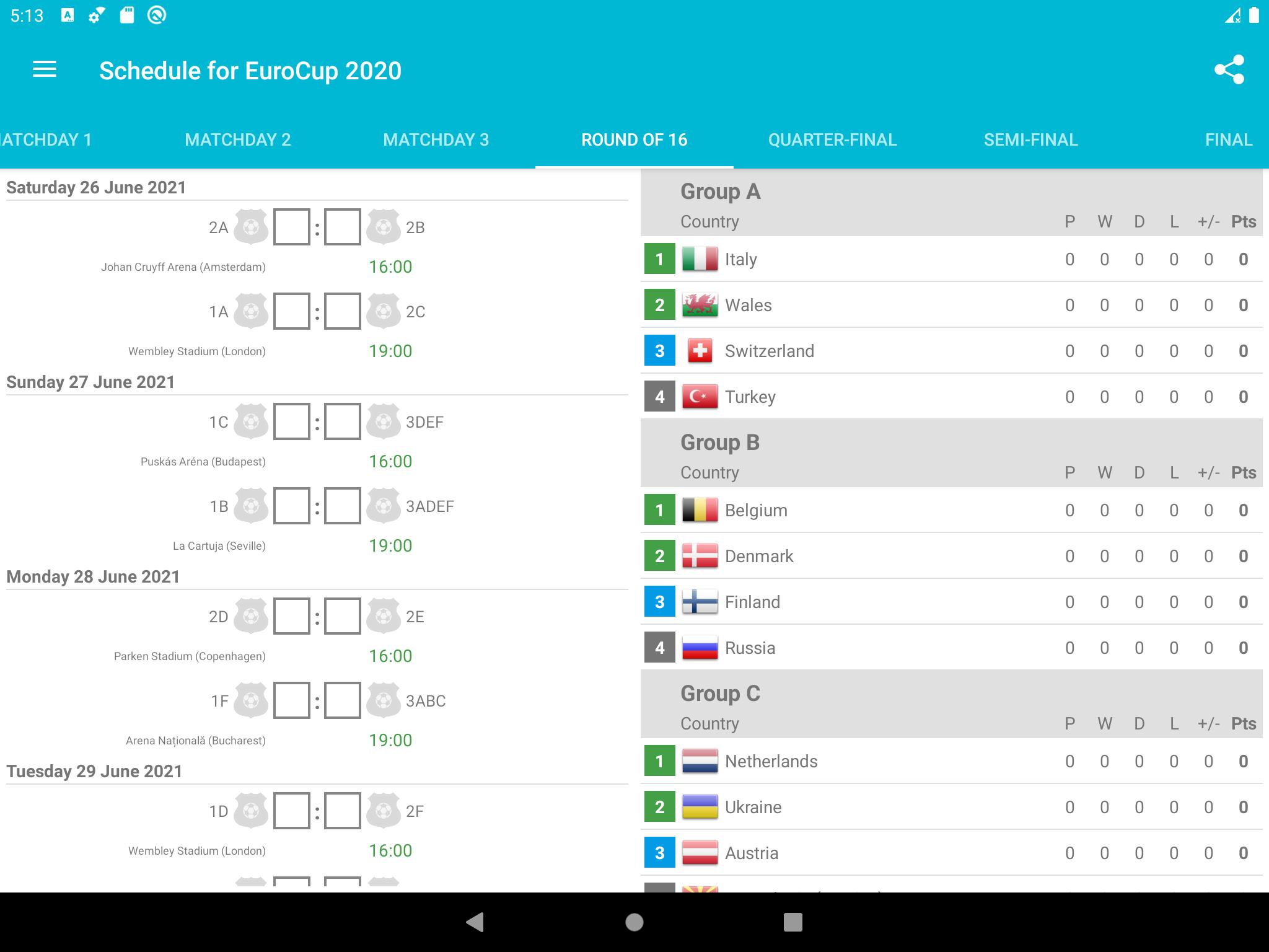 Schedule for EuroCup 2020 (2021) 1.1.7 Screenshot 7