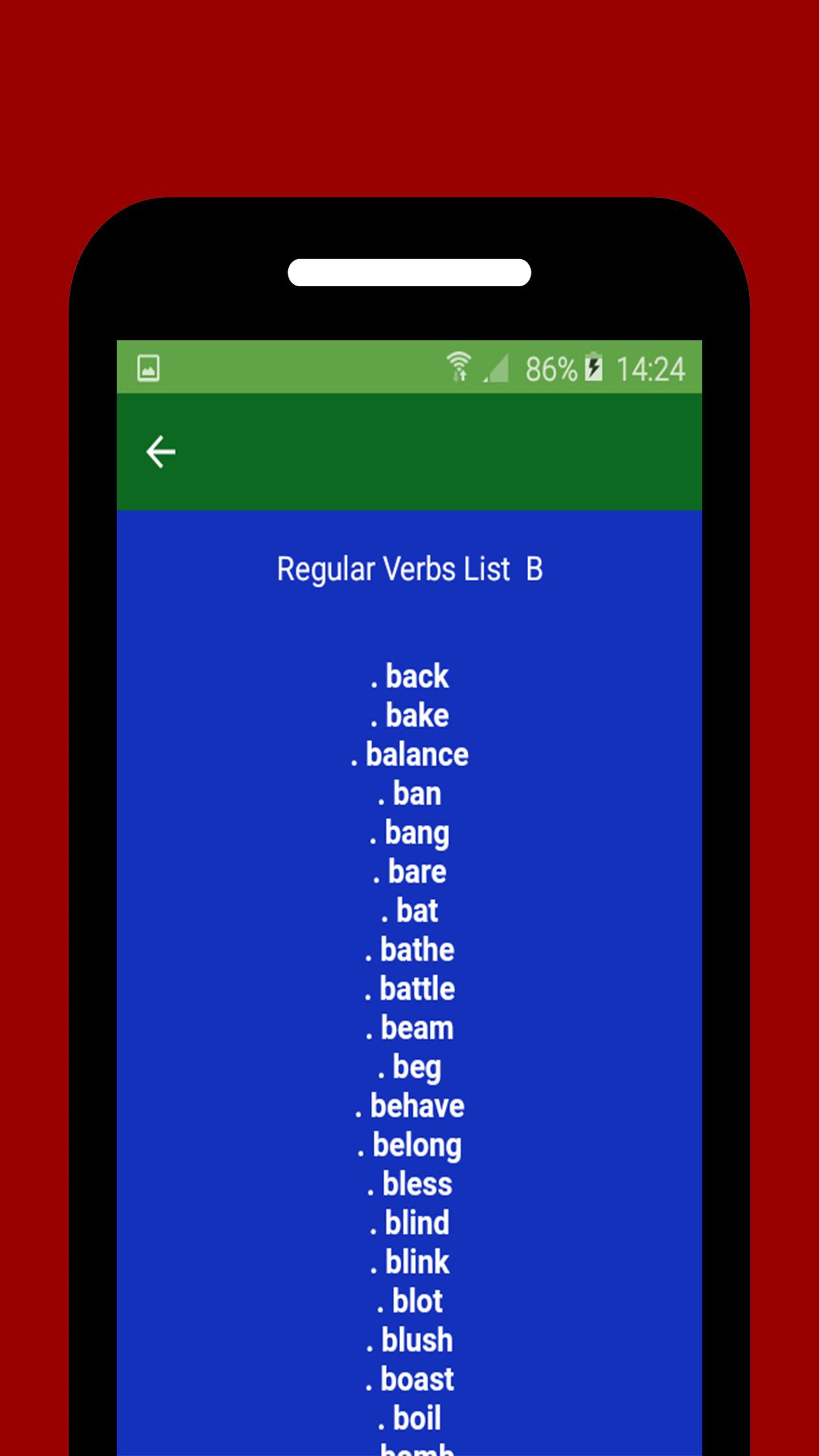 English Regular Verbs List 1.4 Screenshot 4