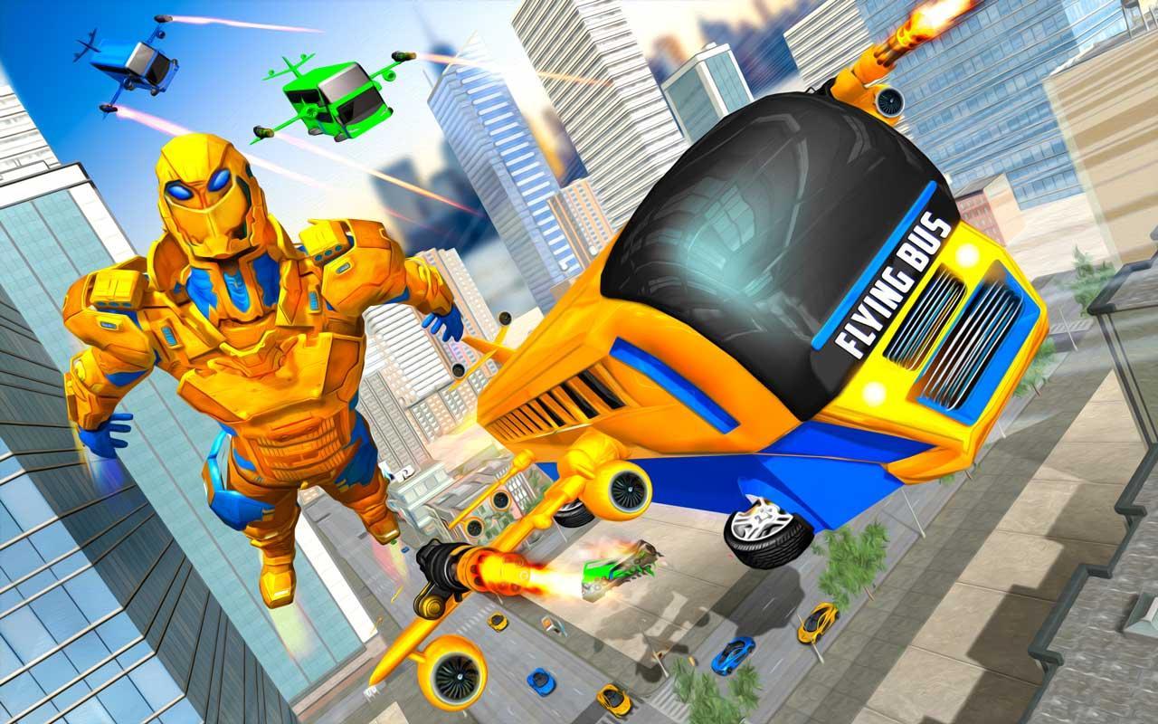 Flying Bus Robot Transform War: Robot Hero Game 1.0 Screenshot 2