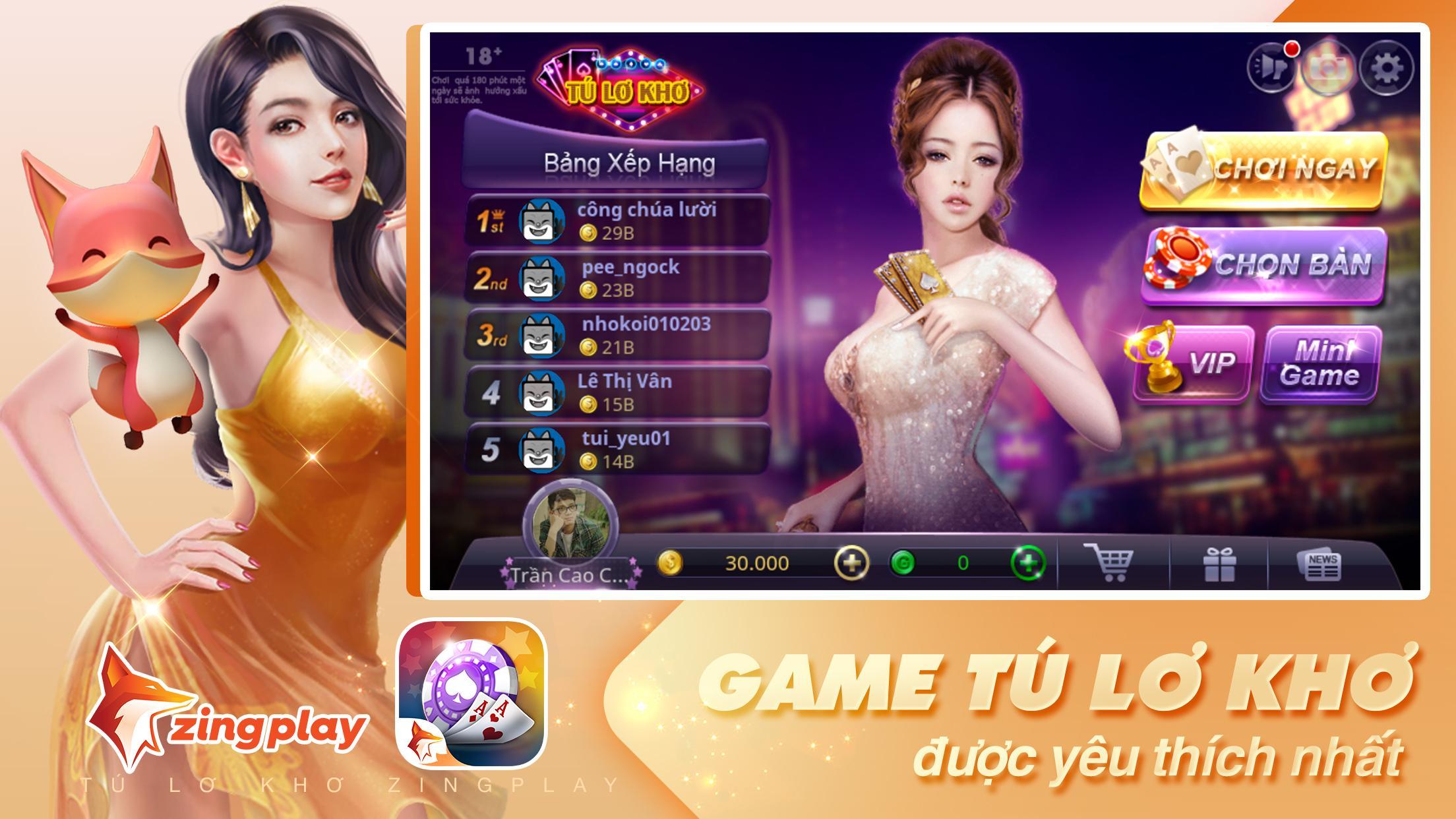 Tú Lơ Khơ - Tá Lả - Phỏm -  ZingPlay Game bài free 4.3 Screenshot 1