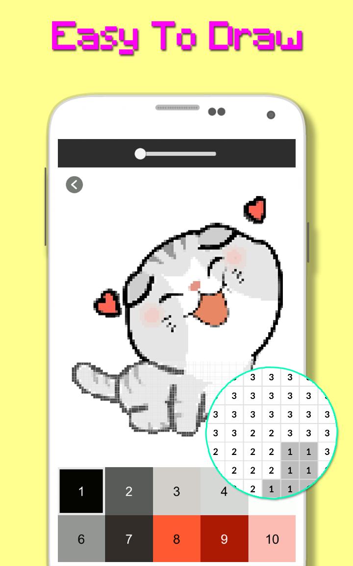 Kawaii Cat Color By Number - Pixel Art 4.0 Screenshot 3